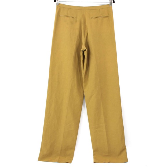 Fendi Belted Cotton Crepe Yellow Chartreuse Wide Leg Trousers 42 Pantalone M - Picture 2 of 8